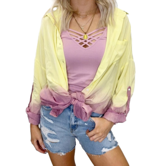 NWT WHITE BIRCH Tie Dye Button Down Shirt women’s Small oversized Rayon beachy - Picture 3 of 6